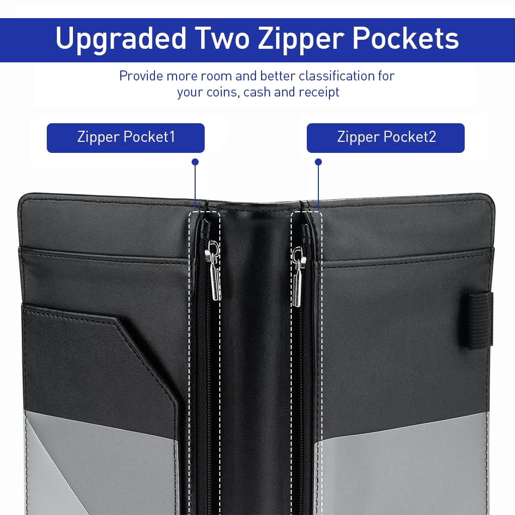Climberty Server Book with Zipper Pockets, Leather Server Books for Waitress, Sturdy Waitress Book with Money Pocket and Zipper, Servers Book Serving Waitress Accessories Fit Server Apron (Black) Climberty Server Book with Zipper Pockets, Leather Server Books for Waitress, Sturdy Waitress Book with Money Pocket and Zipper, Servers Book Serving Waitress Accessories Fit Server Apron (Black)